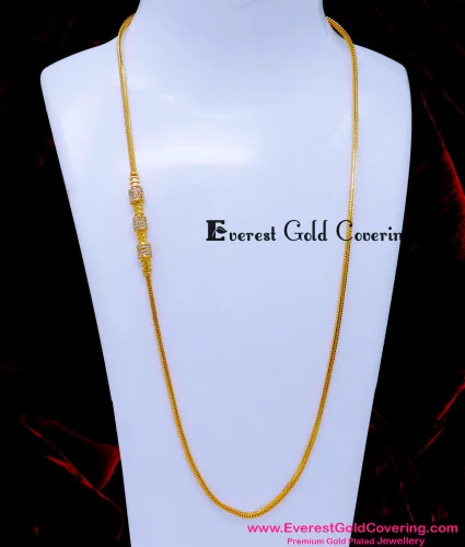 MCHN615 - Unique White Stone Mugappu Chain in Gold Pattern